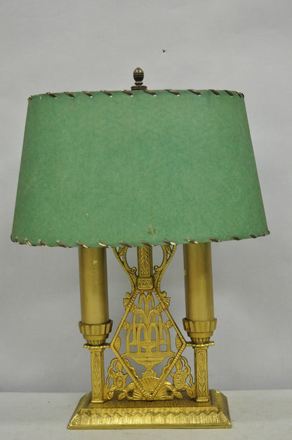 Antique Art Deco Art Nouveau Gold Gilt Metal Student Desk Lamp w/ Green Shade