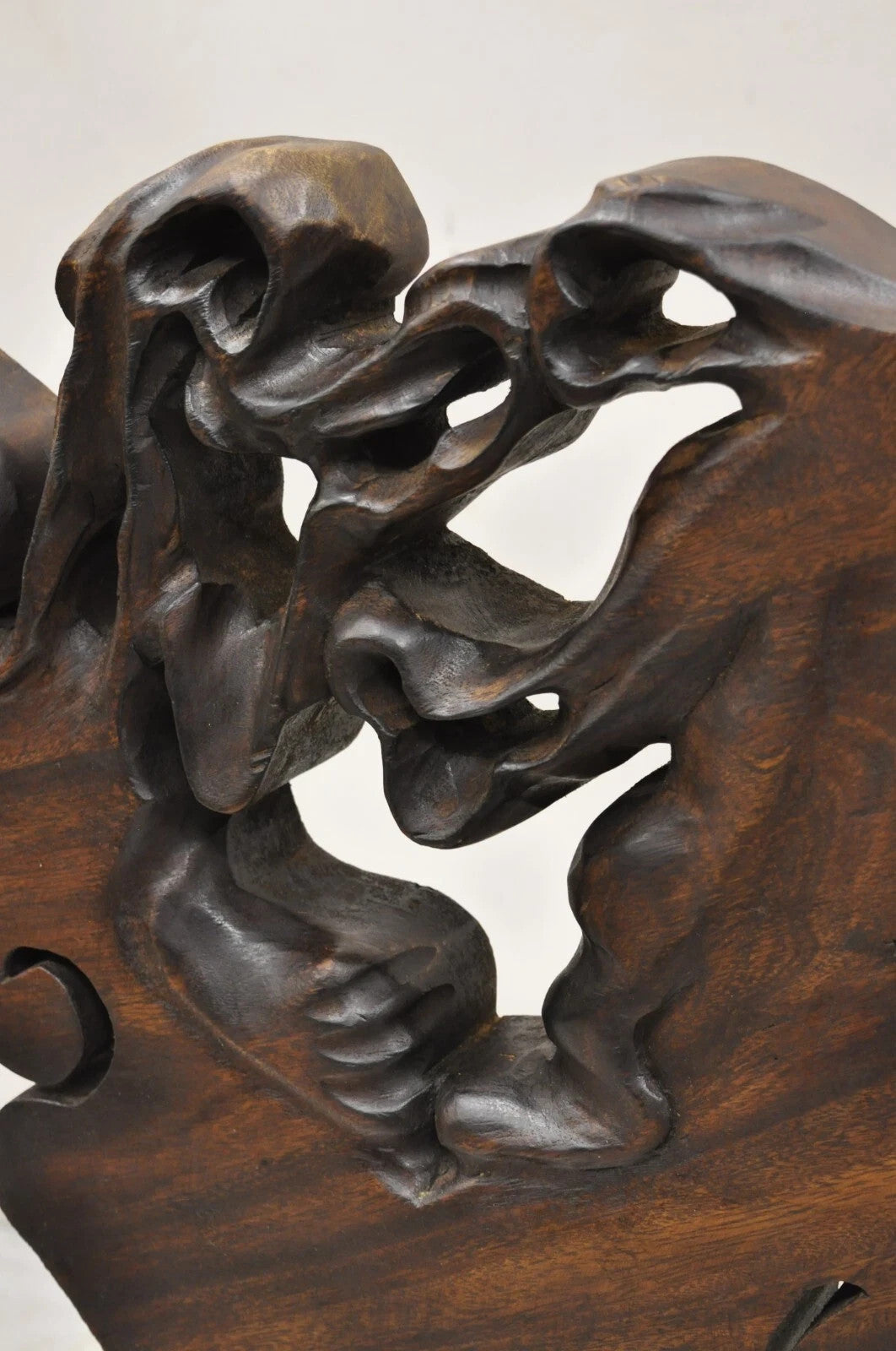 Modern Organic Abstract Carved Teak Wood Large Modernist Table Art Sculpture