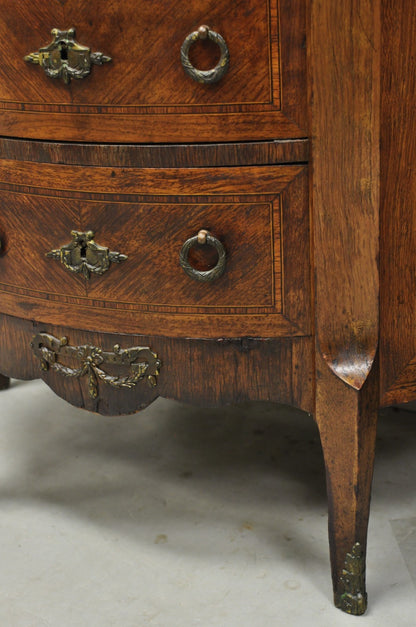Antique French Louis XV Style Demilune Marble Top 4 Drawer Nightstand Table Pair