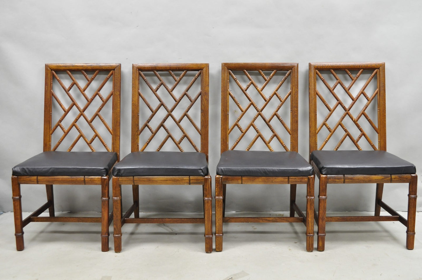 Vintage Hollywood Regency Faux Bamboo Lattice Dining Chair by Century - Set of 4