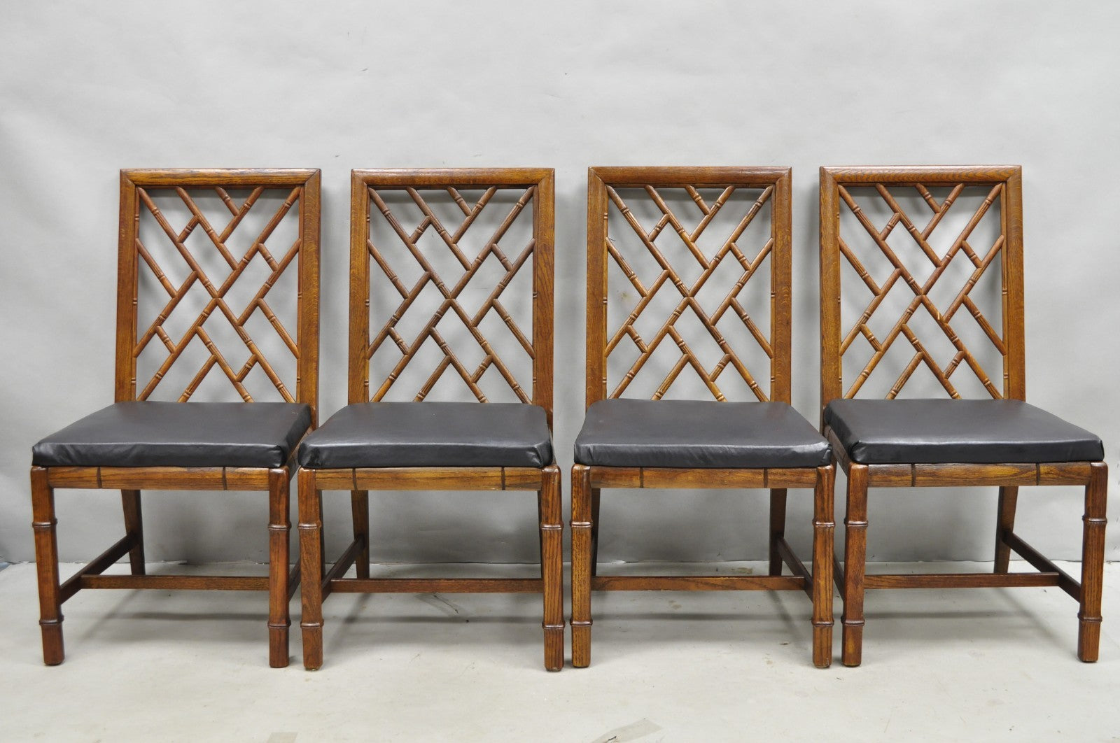 Vintage Hollywood Regency Faux Bamboo Lattice Dining Chair by Century - Set of 4