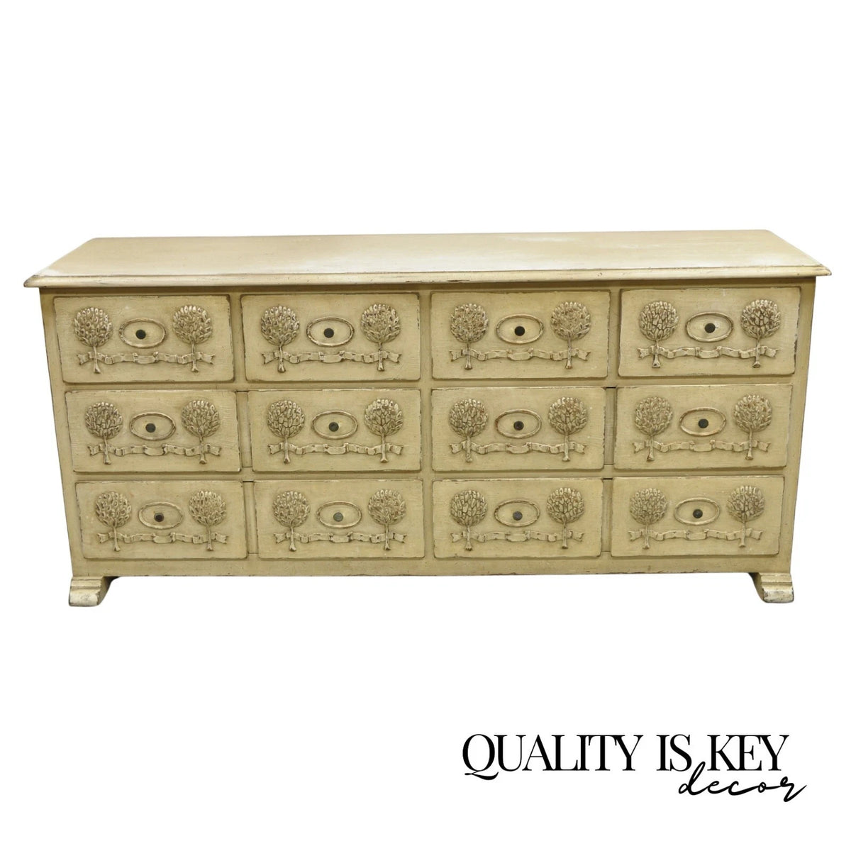 Vintage French Country Provincial Cream Distress Painted Dresser by Roundtree