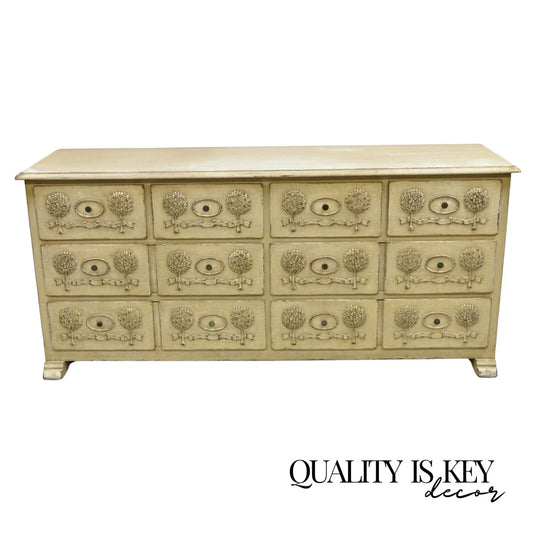 Vintage French Country Provincial Cream Distress Painted Dresser by Roundtree