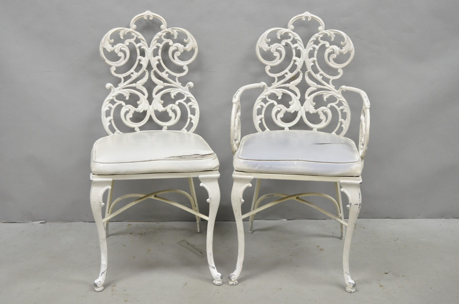 Vintage Art Nouveau Style Trojan Scrolling Cast Aluminum Dining Chairs Set of 4