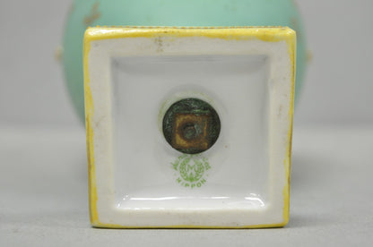 Antique Nippon Porcelain Hand Painted Windmill Scene Green Small Bolted Vase (B)
