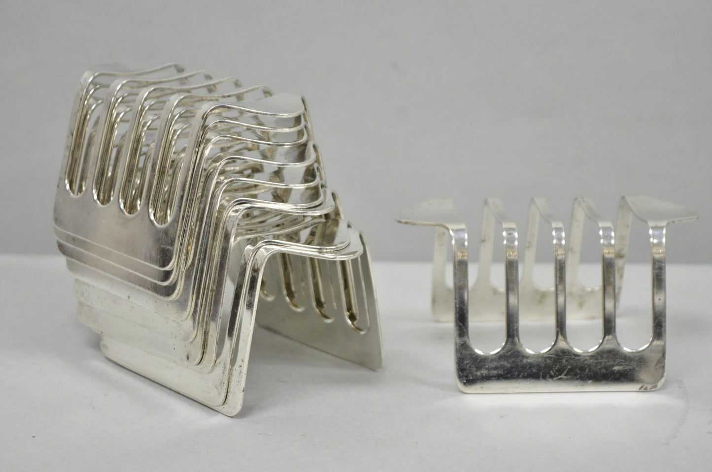 Vintage Modern Silver Plated Dinner Oil Caddy & (10) Toast Bread Racks - 12 Pcs