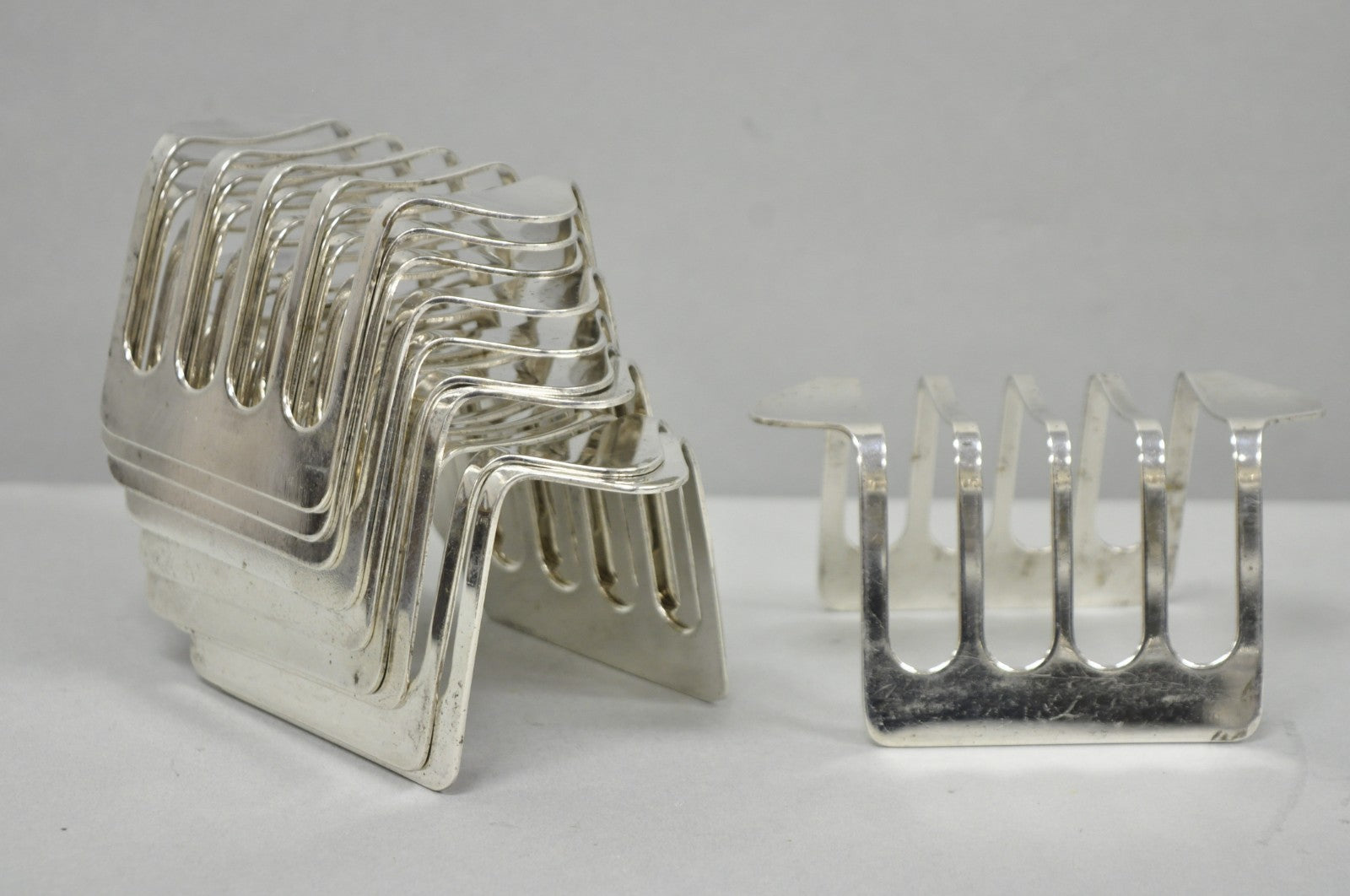 Vintage Modern Silver Plated Dinner Oil Caddy & (10) Toast Bread Racks - 12 Pcs