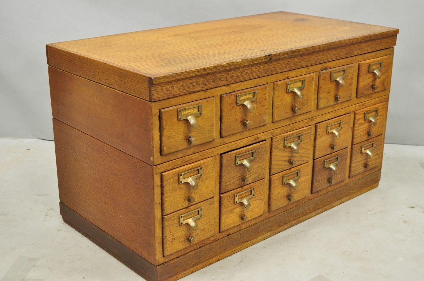 Antique Arts & Crafts Library 15 Drawer Mission Oak Stacking Card File Cabinet