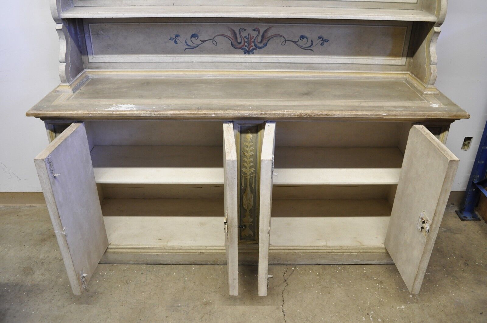 Trouvailles Italian Provincial Country Painted Large Cupboard Cabinet Hutch