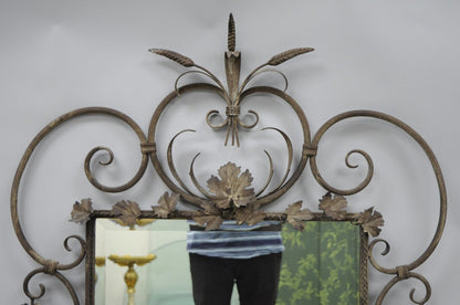 Italian Hollywood Regency Iron Tole Metal Wheat Sheaf Scroll Wall Mirror 50 x 31