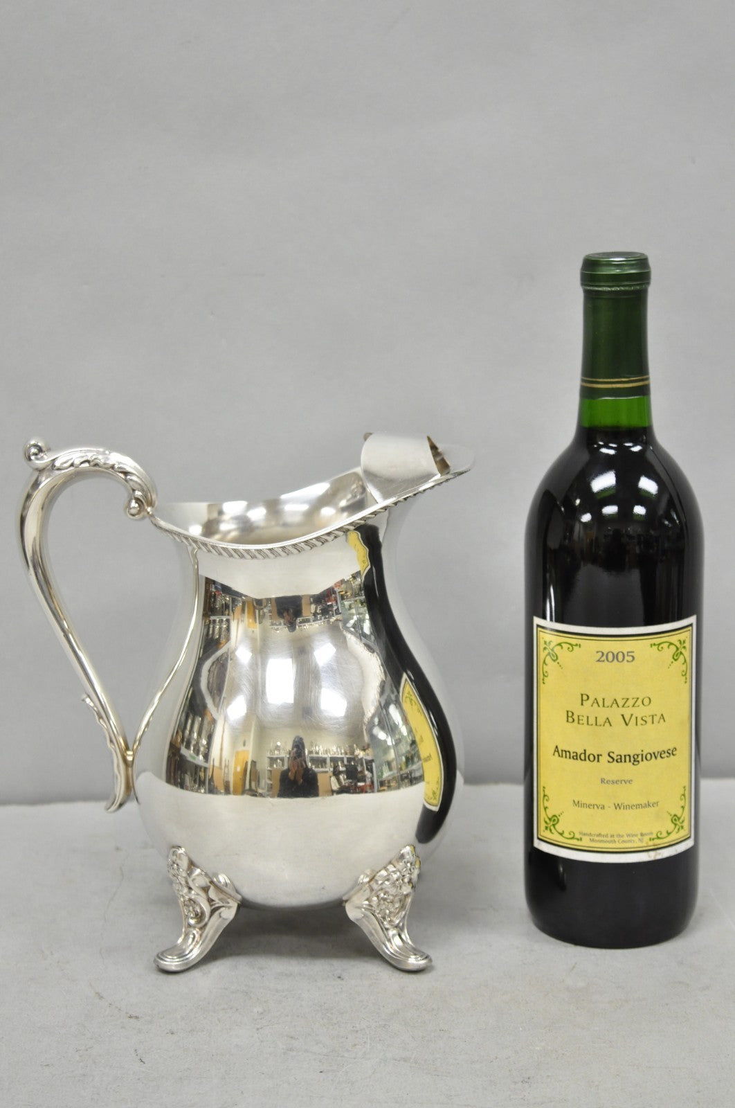 Vintage Bristol by Poole Silver Plated Bulbous Footed Ice Lip Water Pitcher