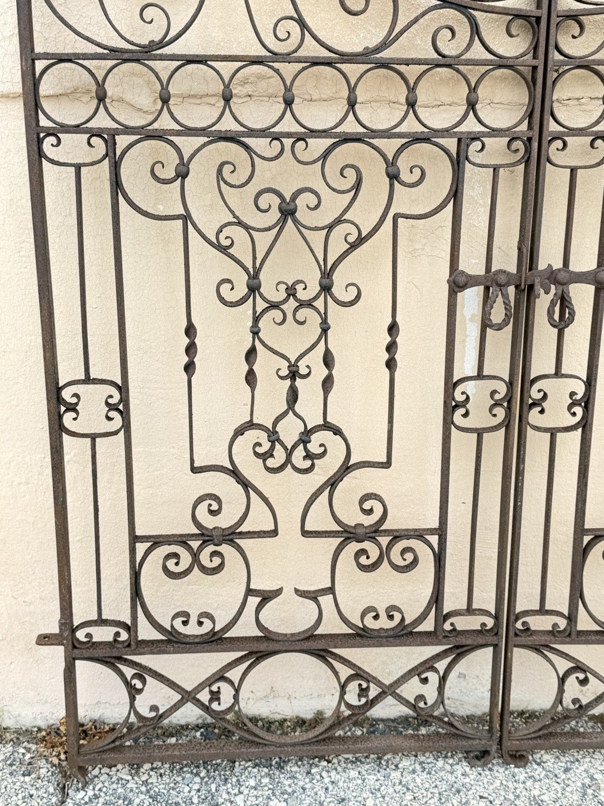 Antique Spanish Renaissance Scrolling Wrought Iron 57 x 47 Garden Entry Gate Set