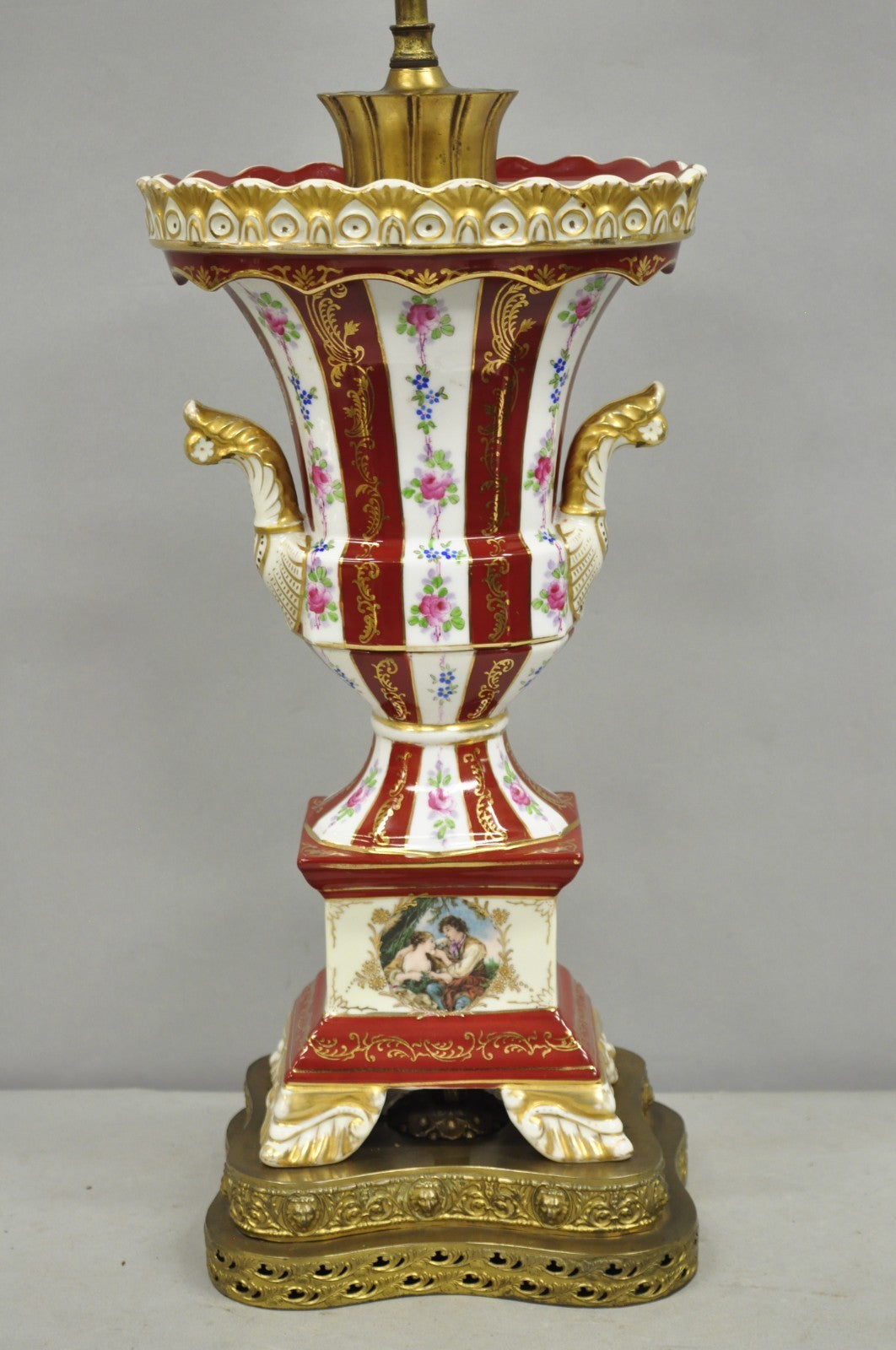 Antique French Red Paris Porcelain Style Urn Form Table Lamp by SGK China, Japan
