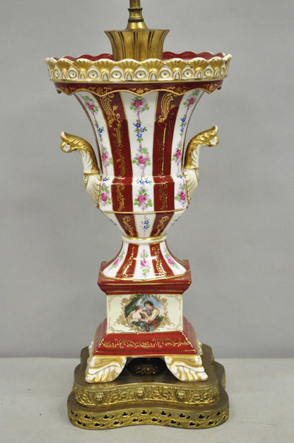 Antique French Red Paris Porcelain Style Urn Form Table Lamp by SGK China, Japan