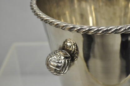 Hollywood Regency Silver Plated Champagne Chiller Ice Bucket w/ Knot Handles