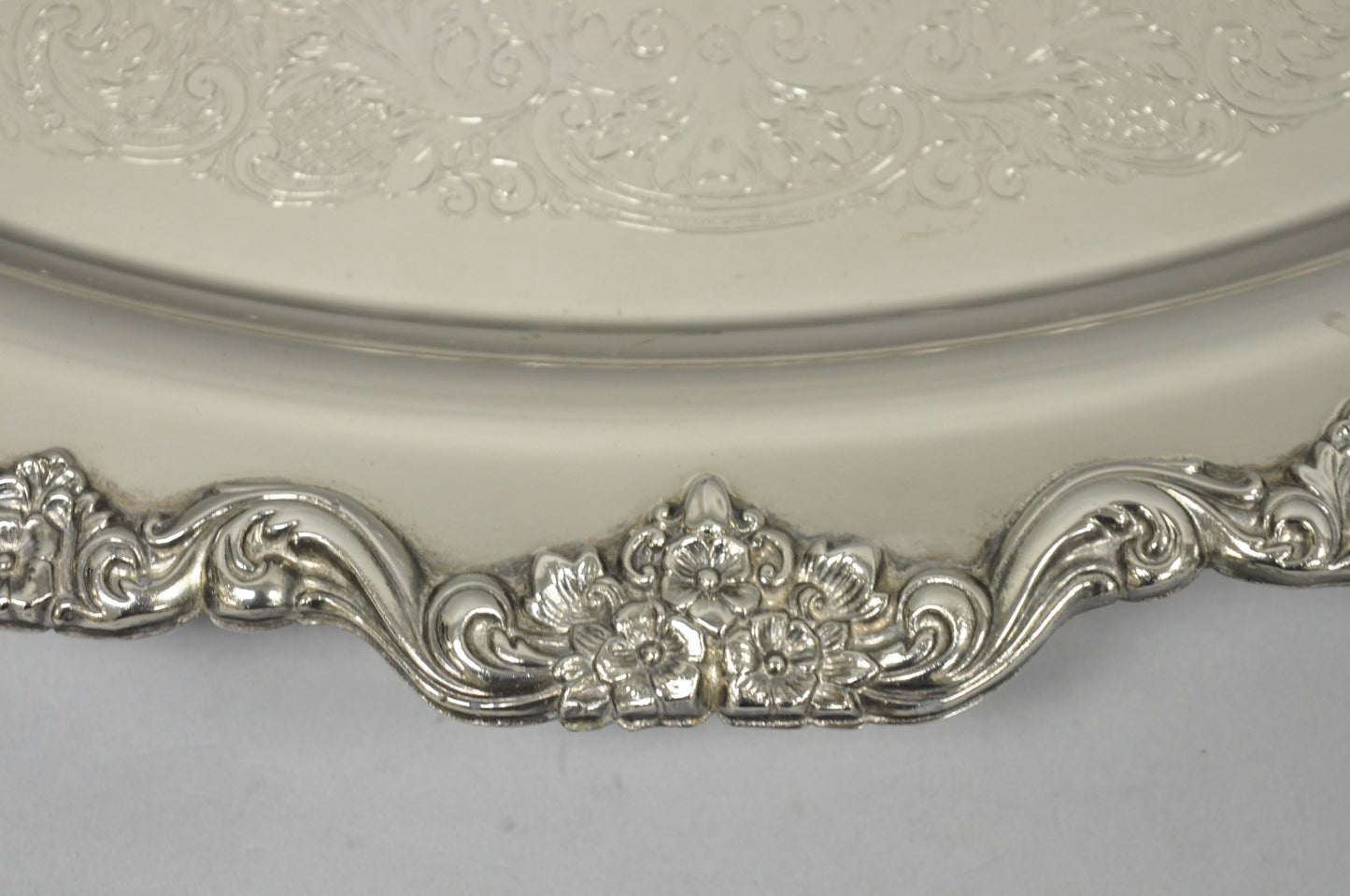 Vintage Extra Large Oval Silver Plated Serving Platter Bar Tray w/ Smoked Finish