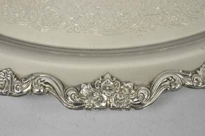 Vintage Extra Large Oval Silver Plated Serving Platter Bar Tray w/ Smoked Finish