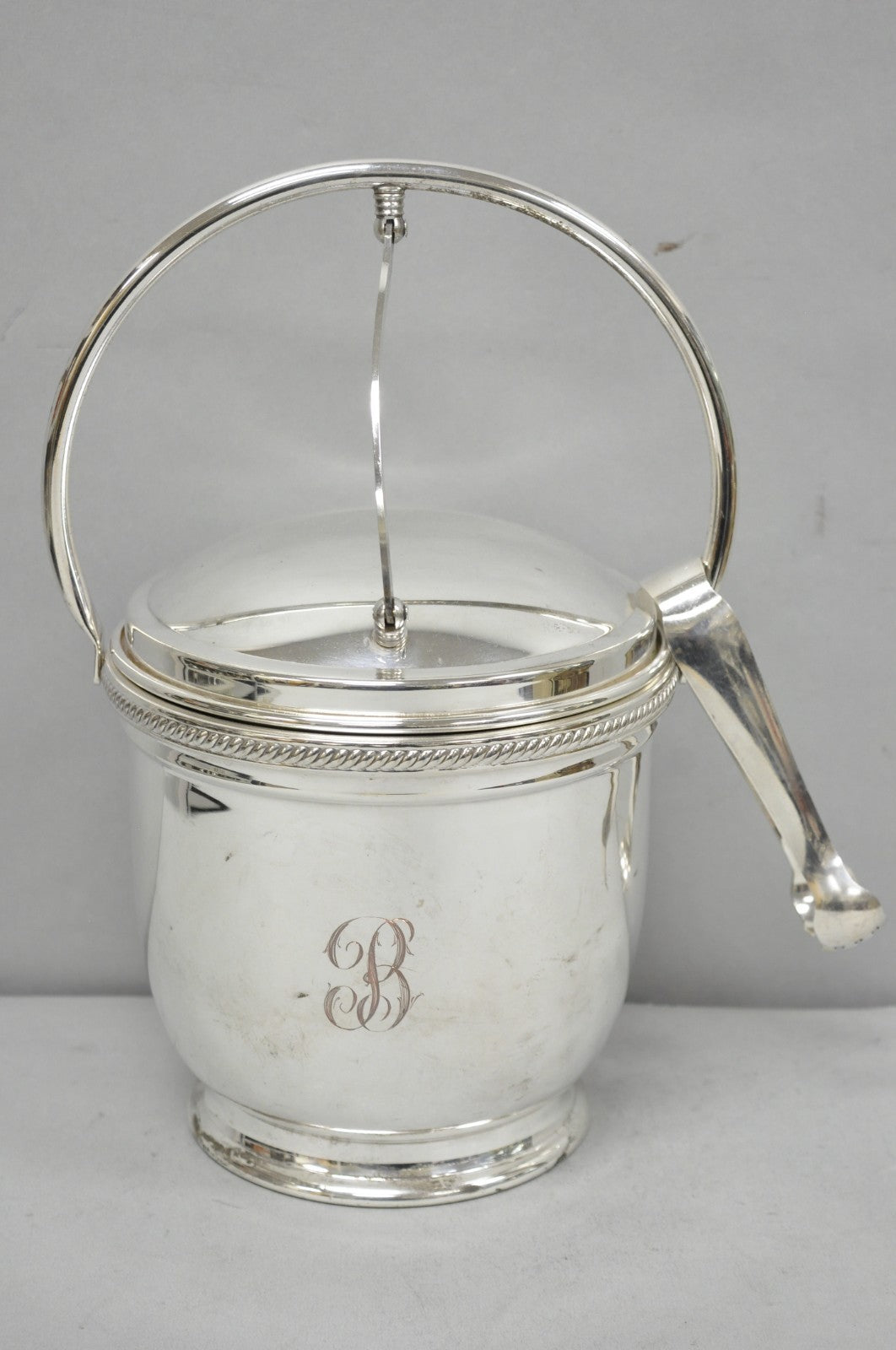 Vintage Victorian Silver Plated Reticulating Hinge Ice Bucket w/ "B" Monogram
