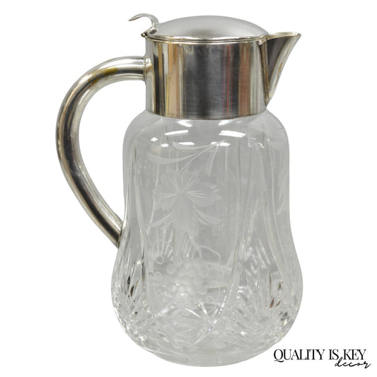 Antique Victorian German Silver Plated Cut Crystal Glass Lemonade Water Pitcher