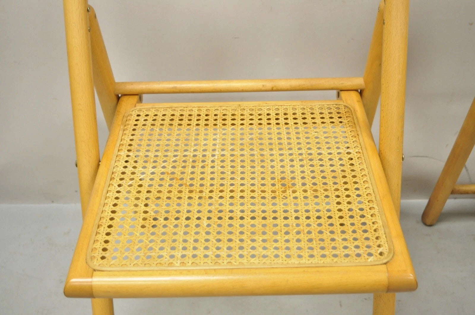 Vintage Habitat England Mid Century Modern Bentwood & Cane Folding Chairs - Pair