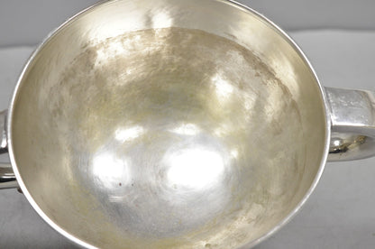 Antique Regency Silver Plated Thick Twin Handle Hand Hammered Trophy Cup Bowl