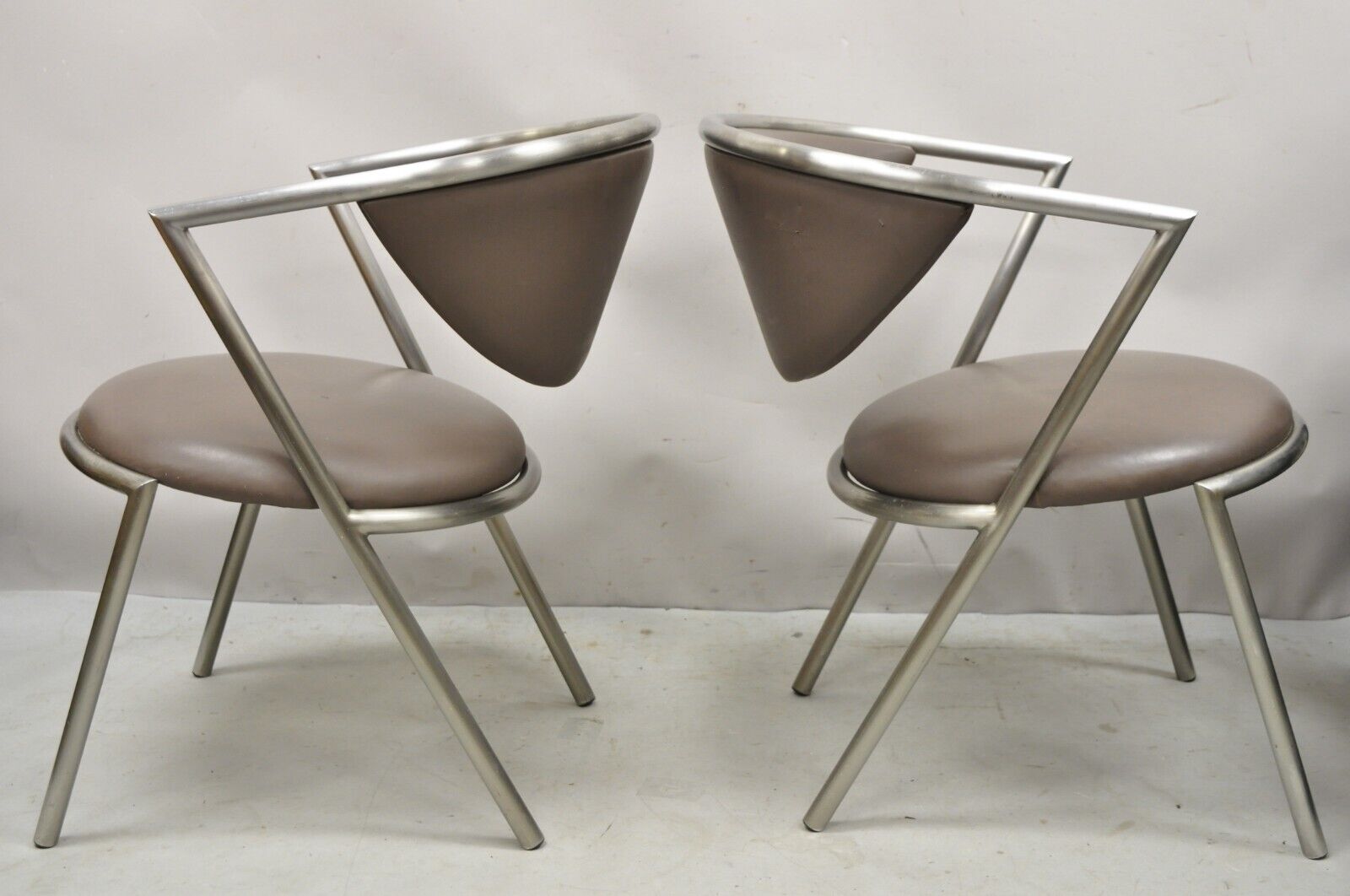 Vintage Brueton Mid Century Modern Tubular Steel Cat Eye Chairs - a Pair