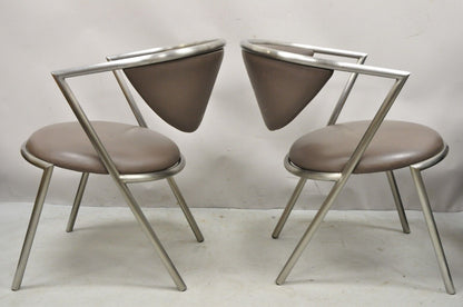 Vintage Brueton Mid Century Modern Tubular Steel Cat Eye Chairs - a Pair