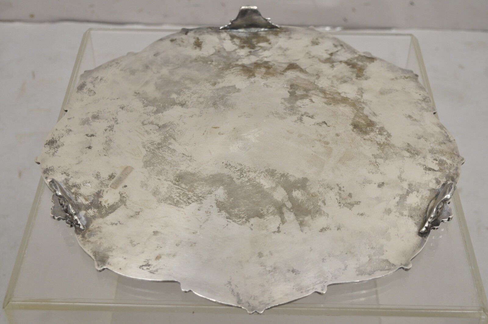 Vintage Victorian Silver Plated Round Scalloped Edge Dish Serving Platter Tray