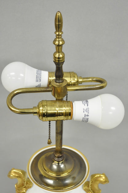 Vintage Italian Regency White Gold French Porcelain Urn Marble Base Table Lamp
