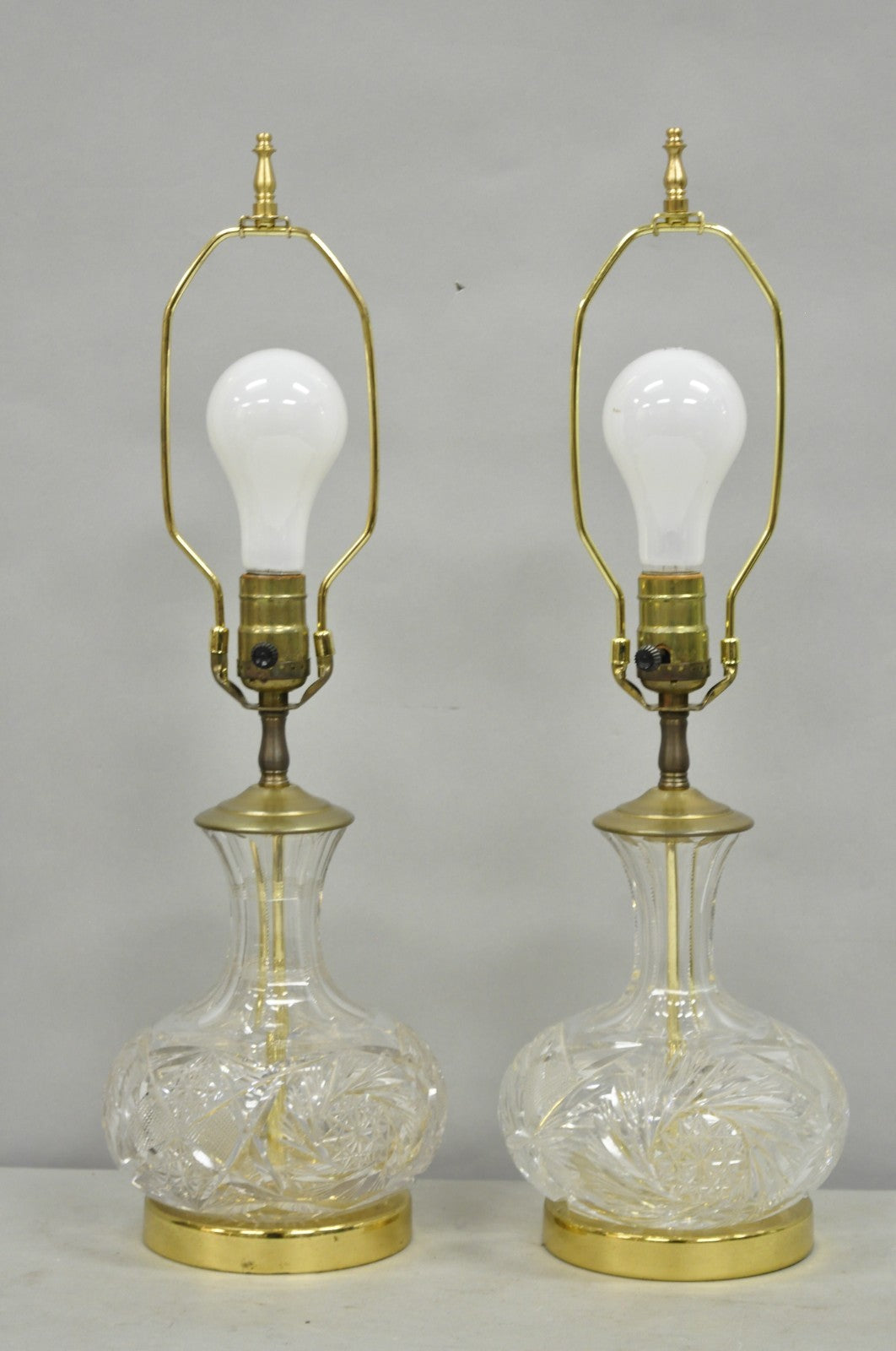 Vintage Victorian Cut Crystal Leaded Glass Small Bulbous Table Lamps - a Pair