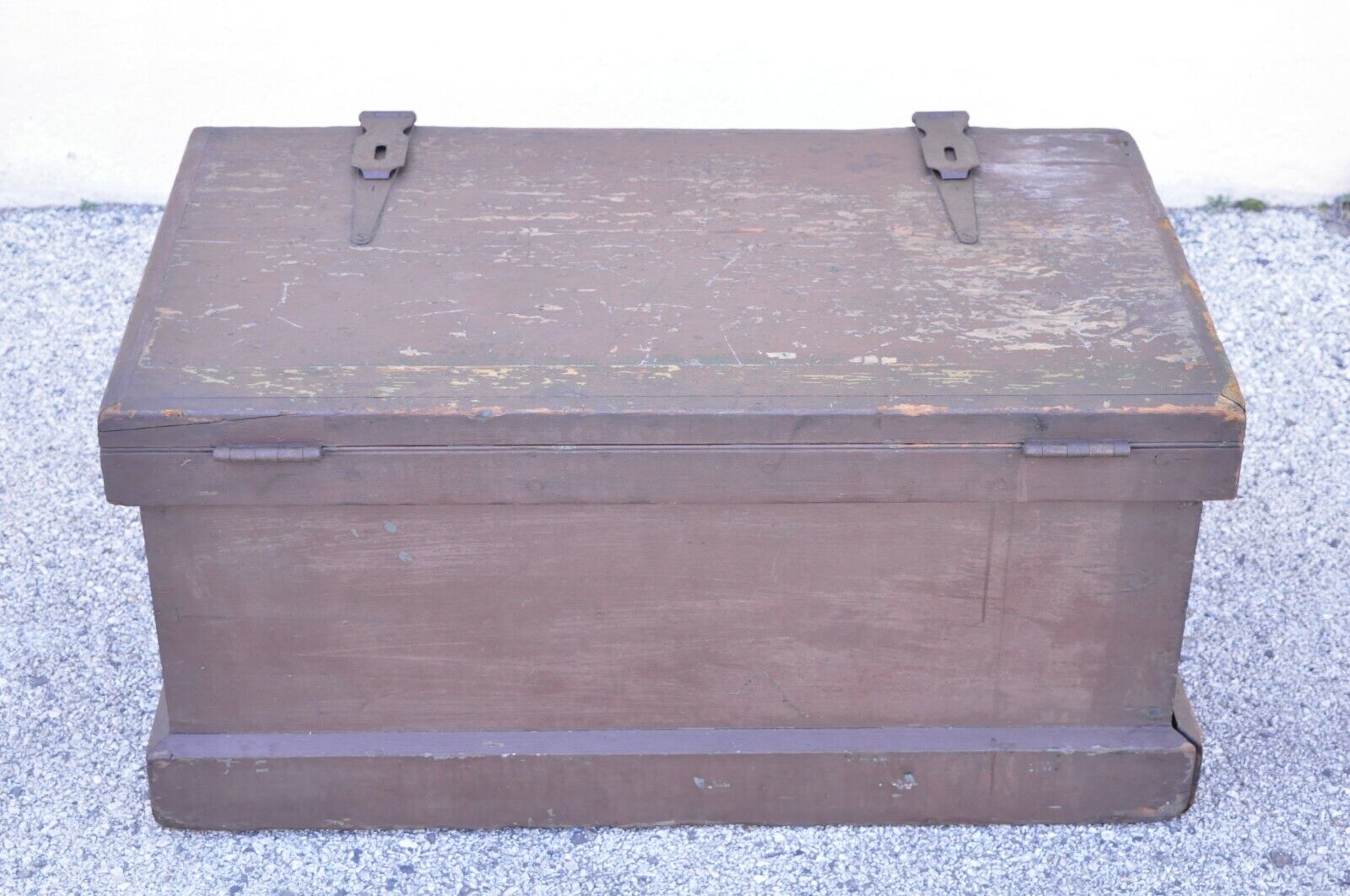 Antique Brown Painted Military Campaign Style Blanket Chest Trunk