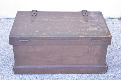 Antique Brown Painted Military Campaign Style Blanket Chest Trunk
