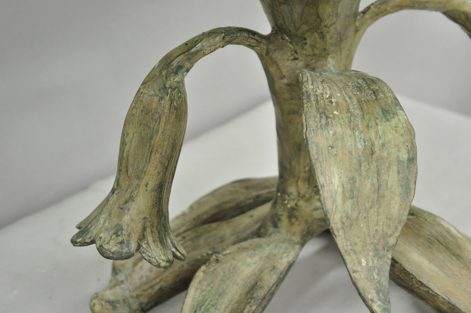 Vintage Arthur Court Green Verdigris Gilt Bronze & Glass Lily Flower Side Table