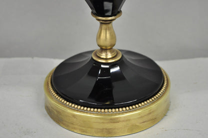 Antique French Neoclassical Black Faceted Oplalene Glass Urn Brass Table Lamp