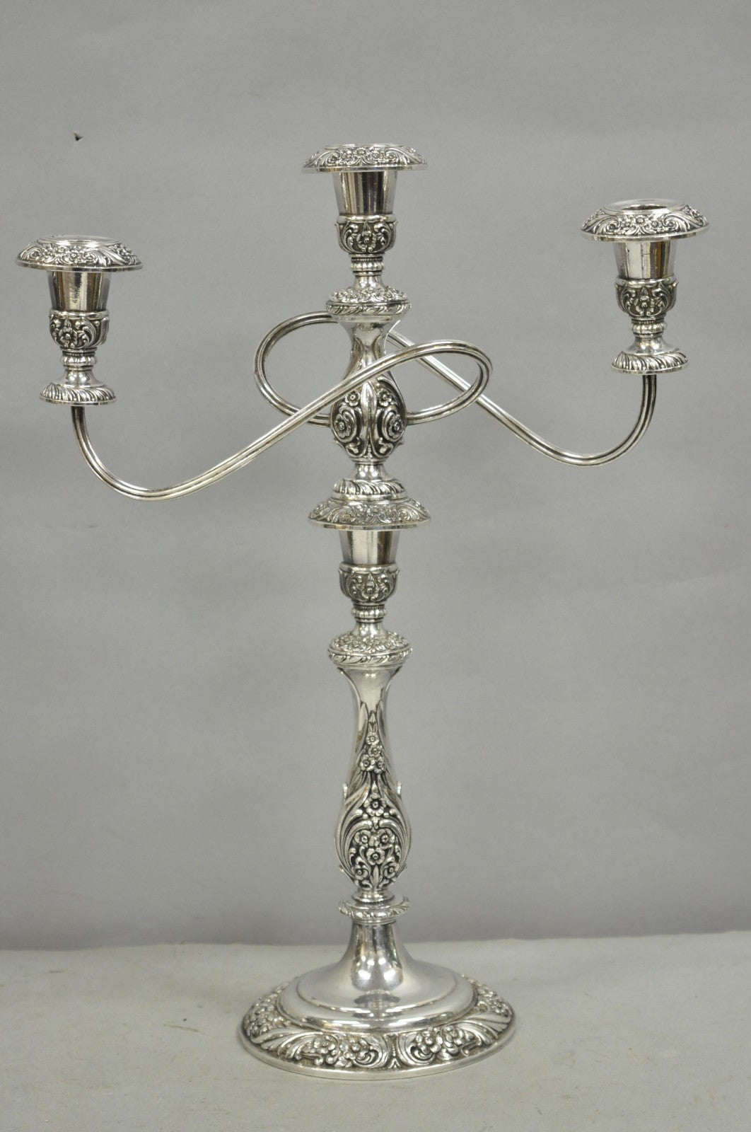 Heritage 1847 Rogers Bros 9416 Silver Plated 3 Arm Ornate Candelabra - a Pair