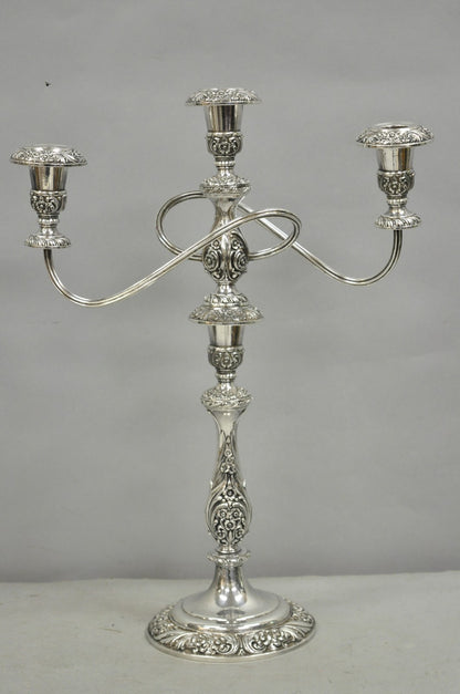 Heritage 1847 Rogers Bros 9416 Silver Plated 3 Arm Ornate Candelabra - a Pair