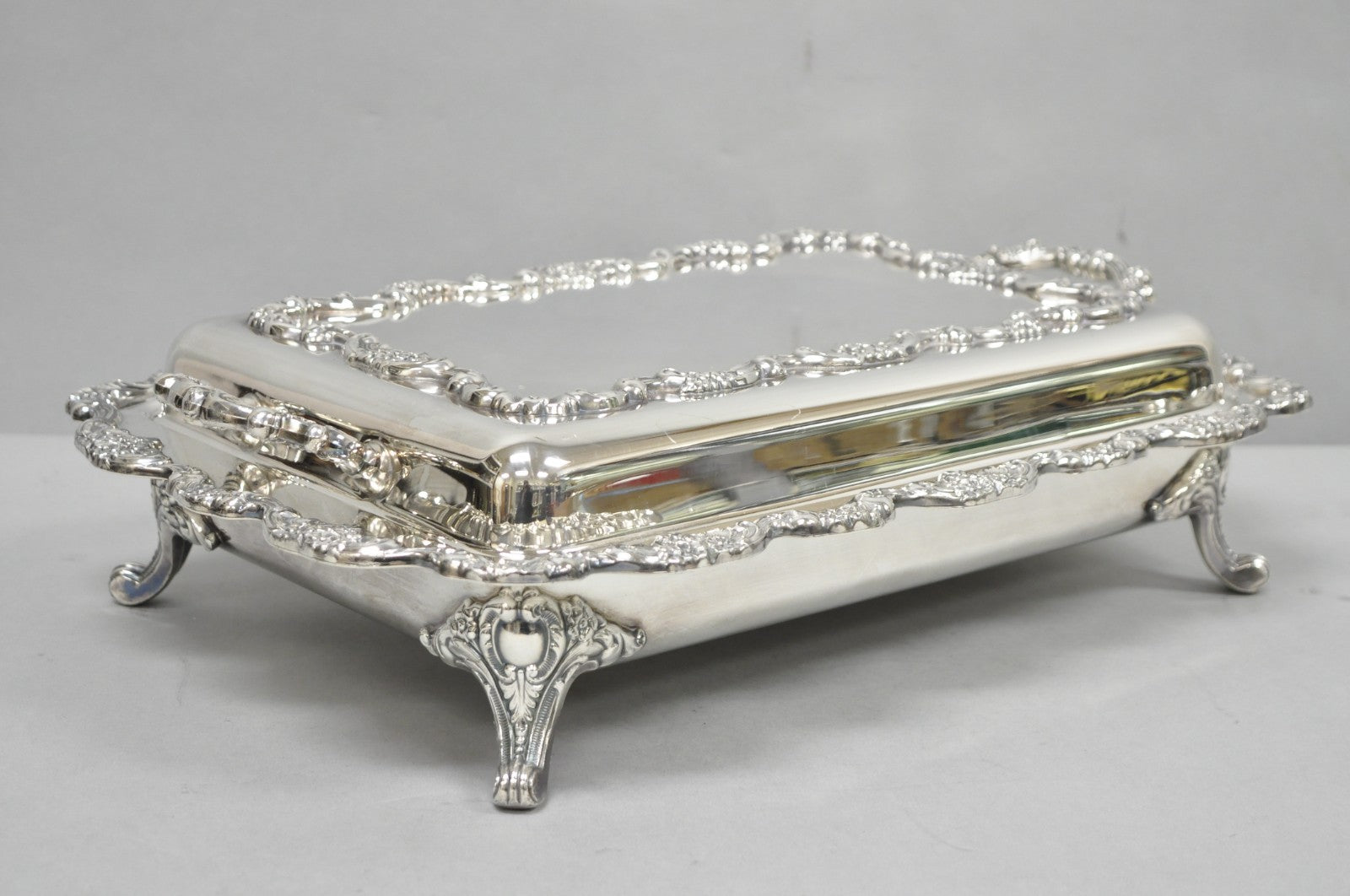 Vintage Poole Silver Plated Footed Covered Vegetable Serving Dish Platter w/ Lid