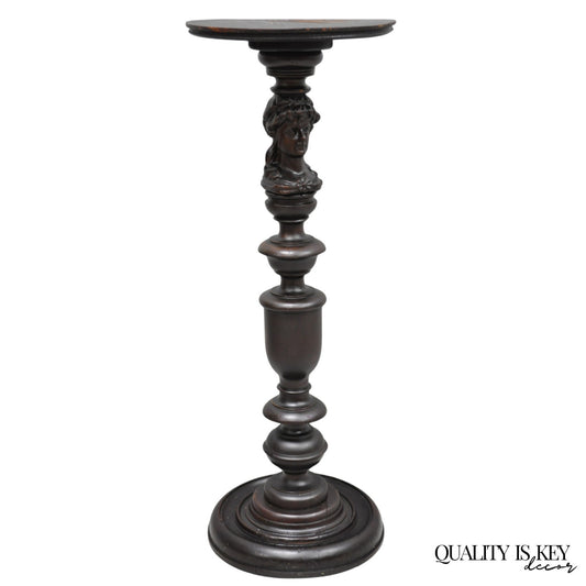 Antique French Renaissance Maiden Bust Column Mahogany Pedestal Plant Stand