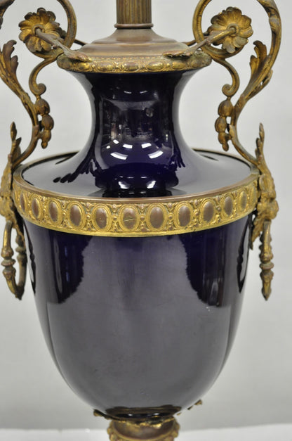 Antique French Empire Cobalt Blue Porcelain Figural Gilt Bronze Urn Table Lamp
