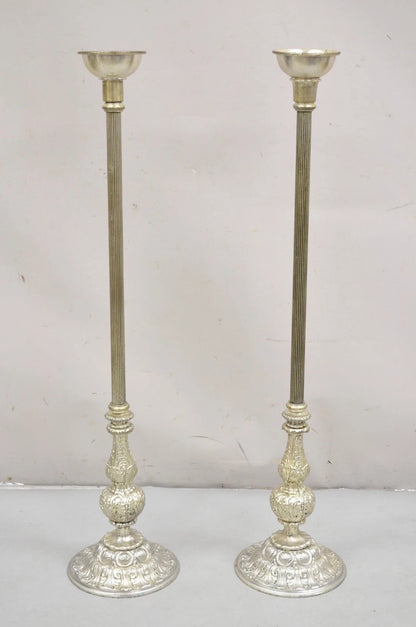 Vintage 43" Tall Baroque Silver Plated Collapsible Floor Candlesticks in Box