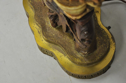 Antique Chinese Figural Carved Soapstone Large Table Lamp w/ Birds & Flowers
