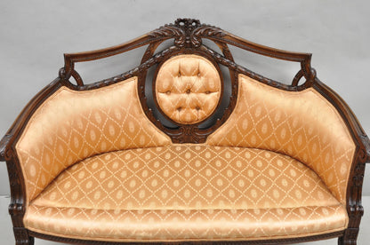 Antique French Victorian Louis XV Style Open Carved Walnut Loveseat Settee Sofa