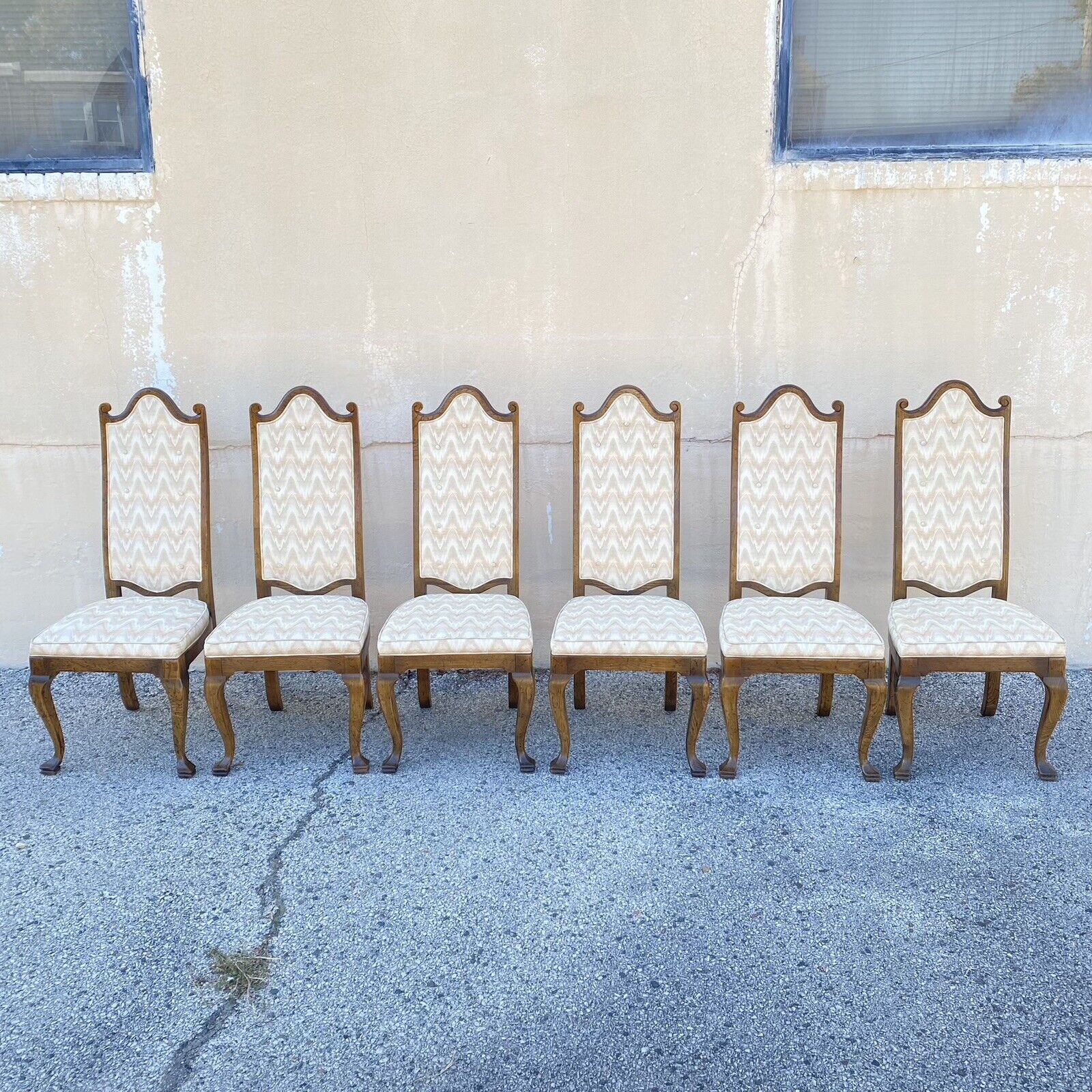 Vintage Italian Provincial Hollywood Regency Oak Wood Dining Chairs - Set of 8