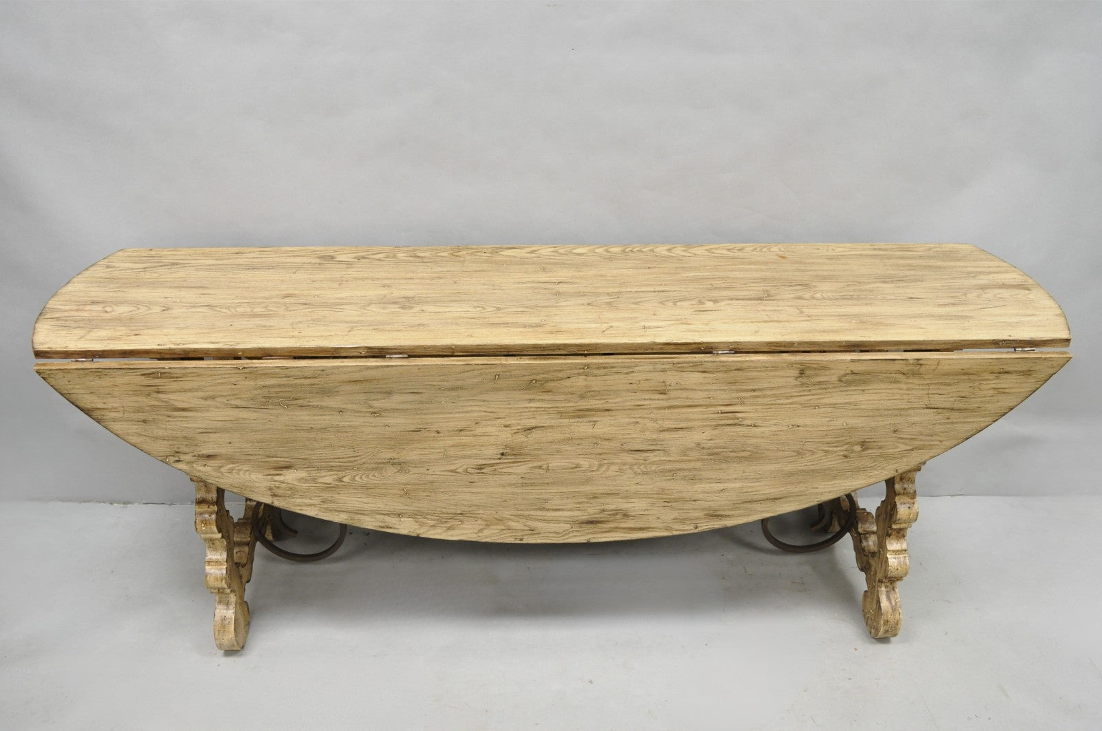 French Country Style Oval Drop Leaf Farmhouse Pine Woodgrain Dining Room Table