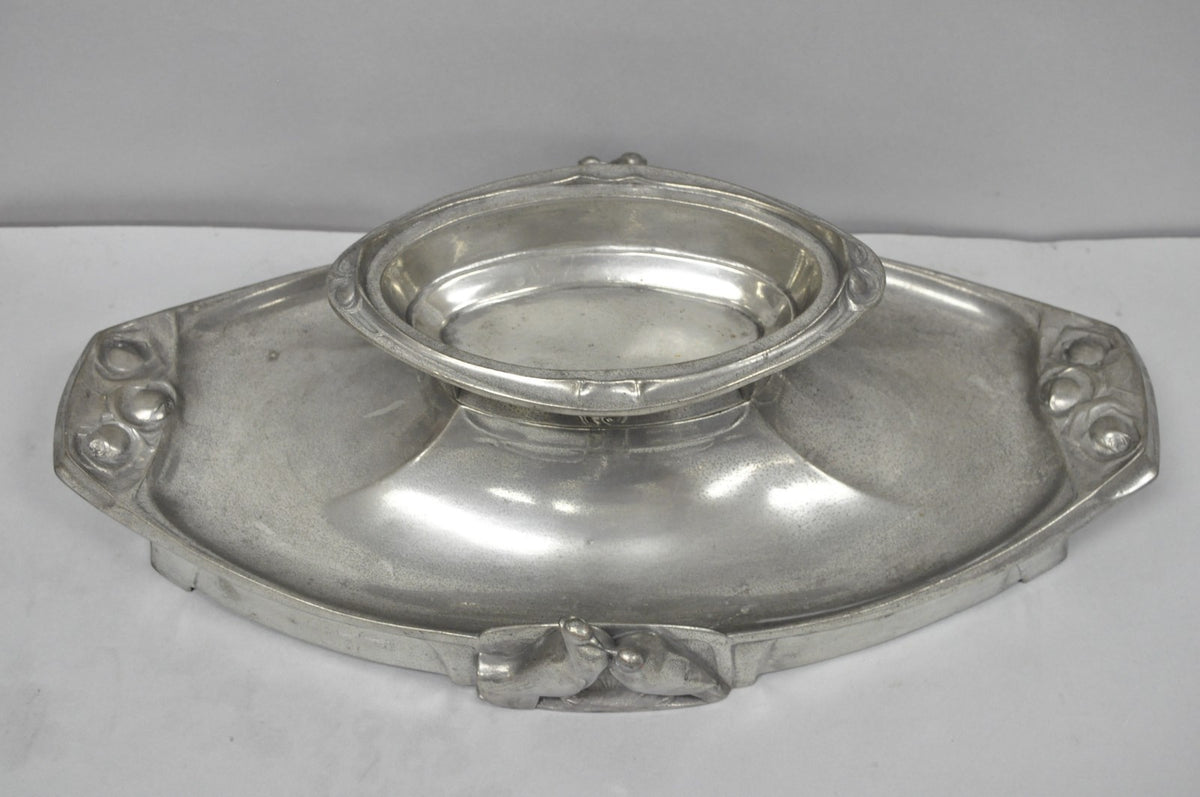 Antique Kayserzinn 4640 German Art Nouveau Pewter Metal Serving Platter w Birds