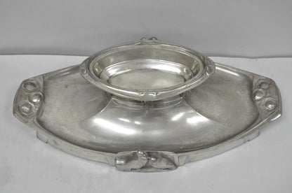 Antique Kayserzinn 4640 German Art Nouveau Pewter Metal Serving Platter w Birds