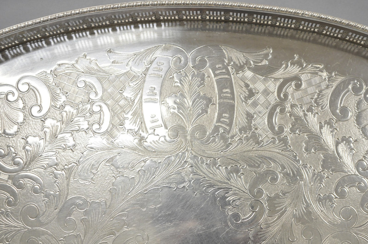 Vintage Viners of Sheffield Edwardian Silver Plated Raised Gallery Oval Tray