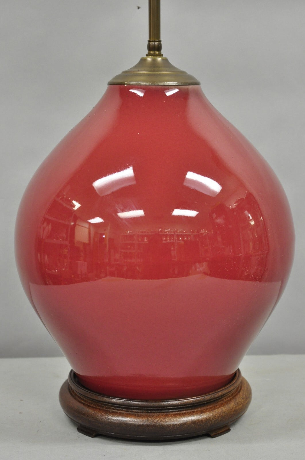 Antique Chinese Oxblood Red Glazed Porcelain Bulbous Jardinierie Table Lamp