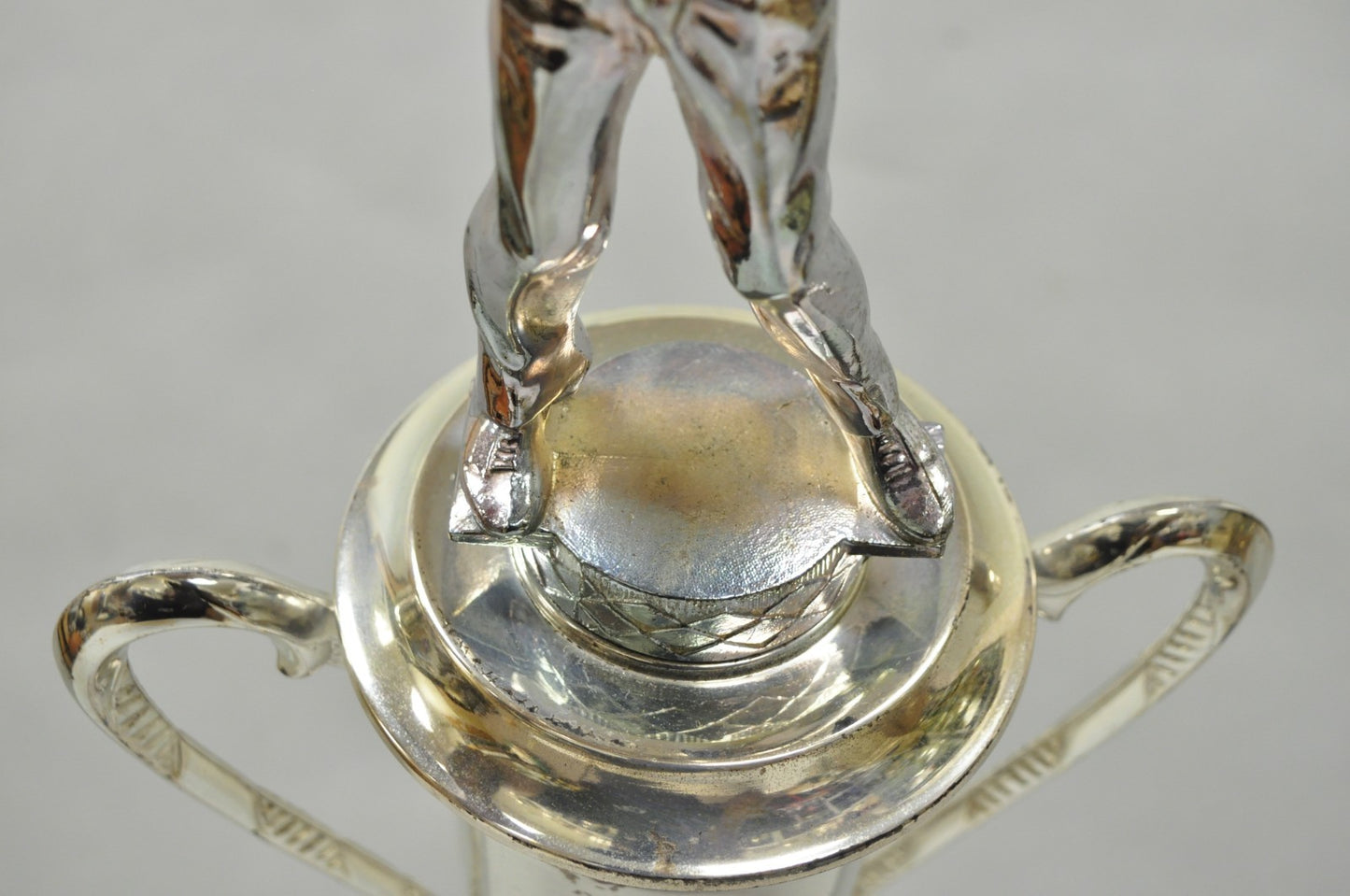 Vintage 1970s Art Deco Silver Metal Marble & Wood Figural Golf Trophy Award Cup