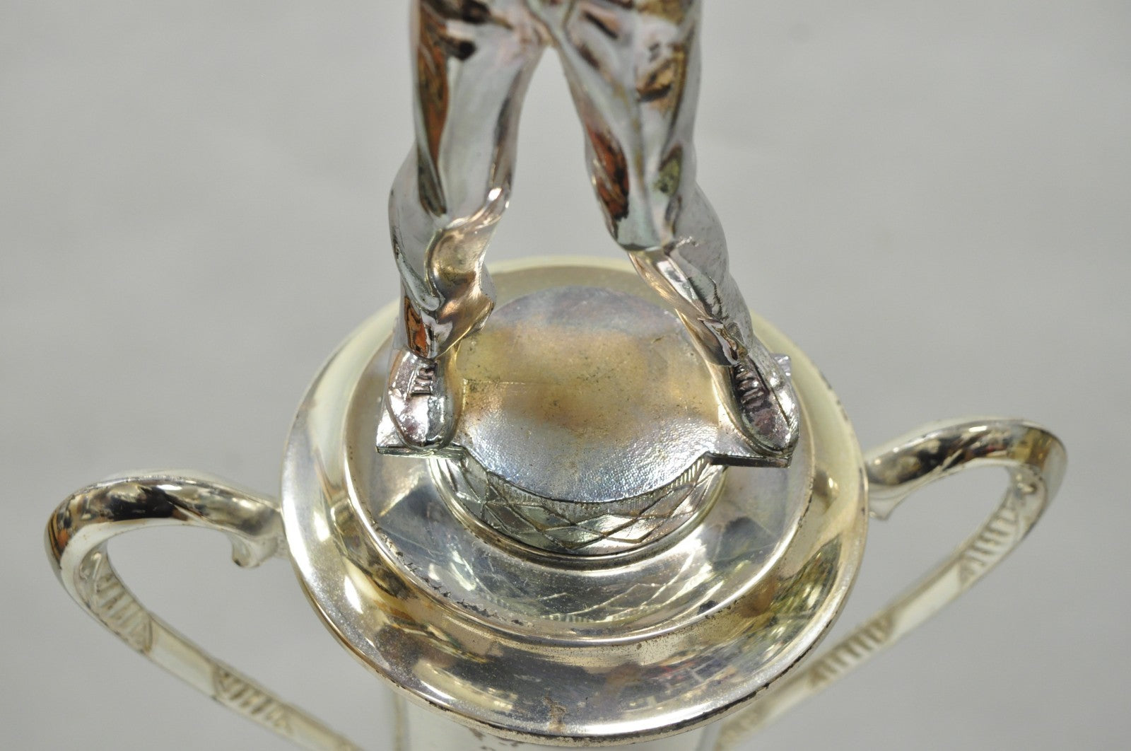 Vintage 1970s Art Deco Silver Metal Marble & Wood Figural Golf Trophy Award Cup